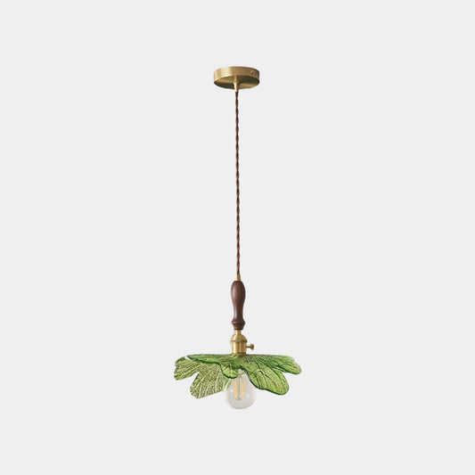 Suspension artistique rétro en laiton avec plateau en bois et en verre, vert