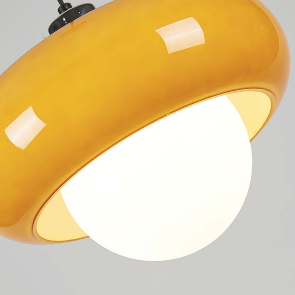Suspension Bauhaus ronde en verre, orange et blanc