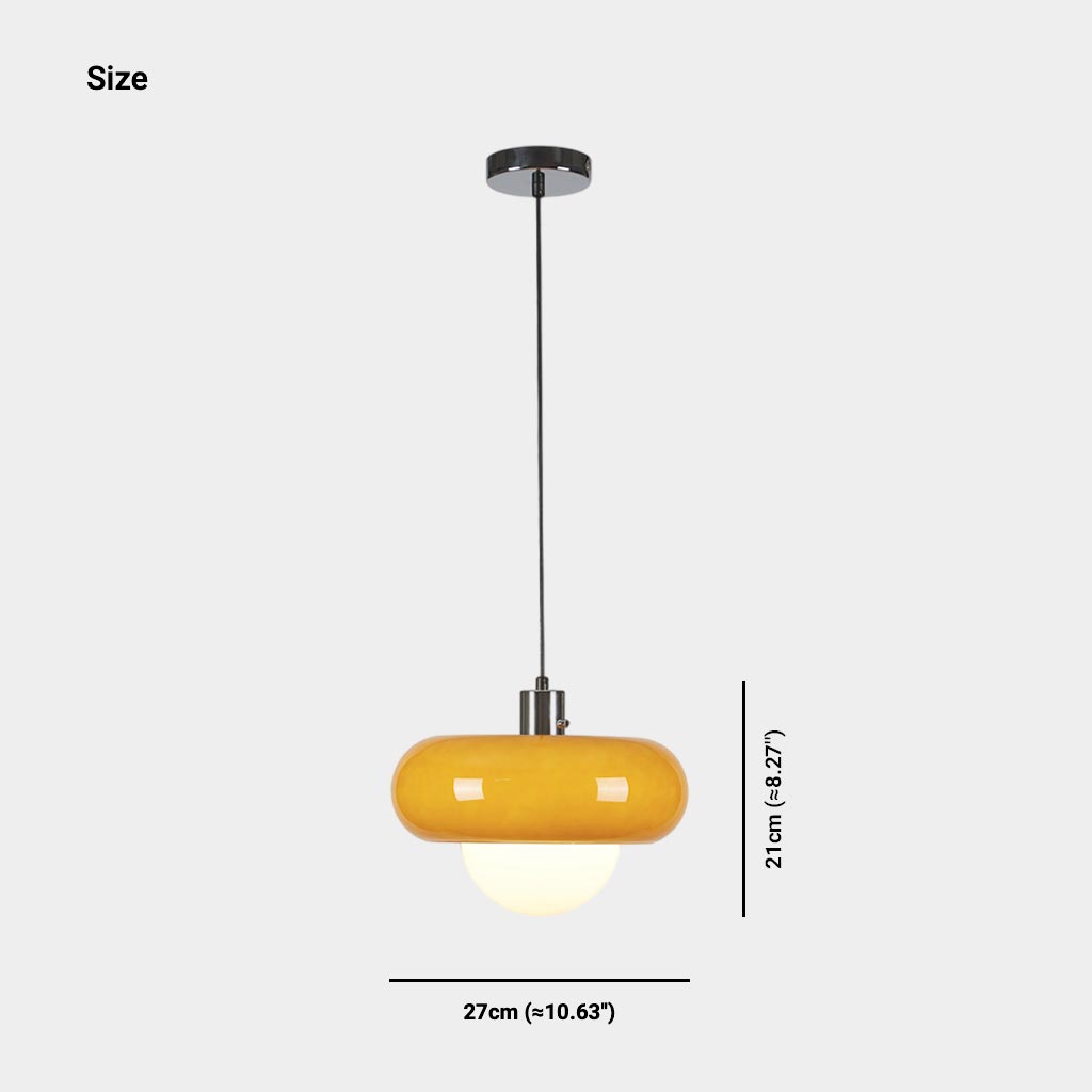 Suspension Bauhaus ronde en verre, orange et blanc