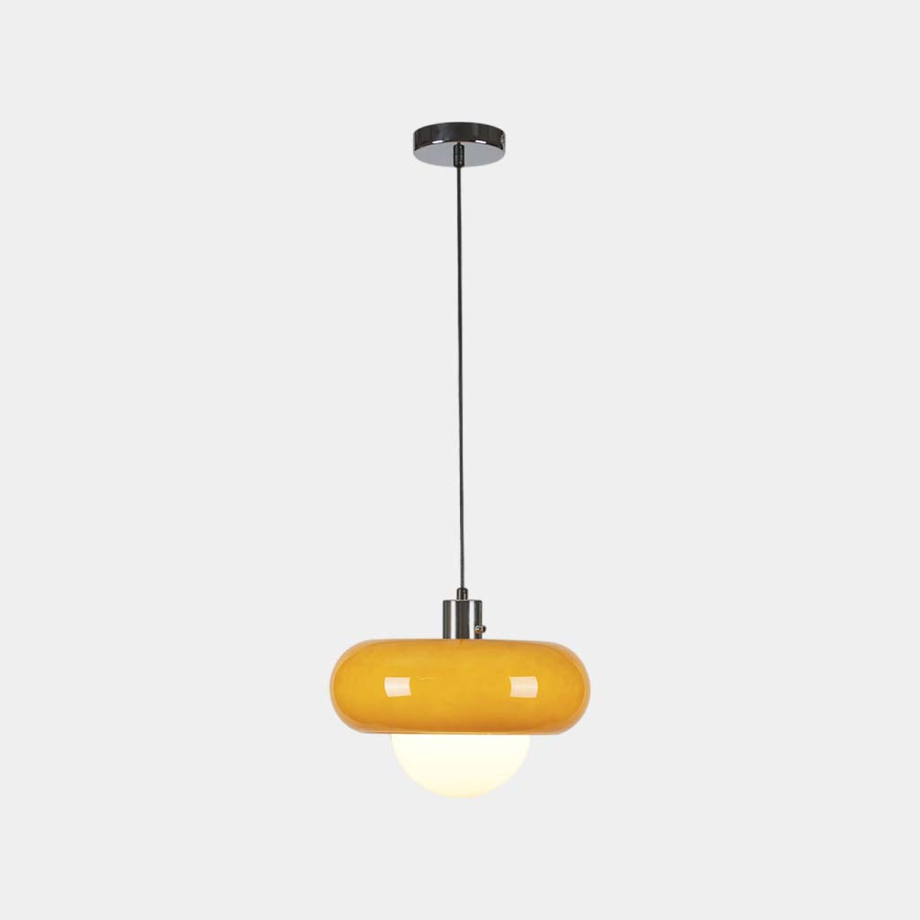 Suspension Bauhaus ronde en verre, orange et blanc