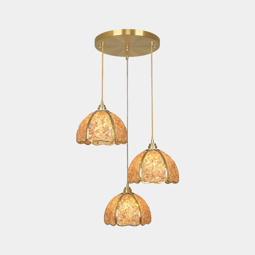 Suspension luxe en laiton cristal 3 lumières multi-couleurs