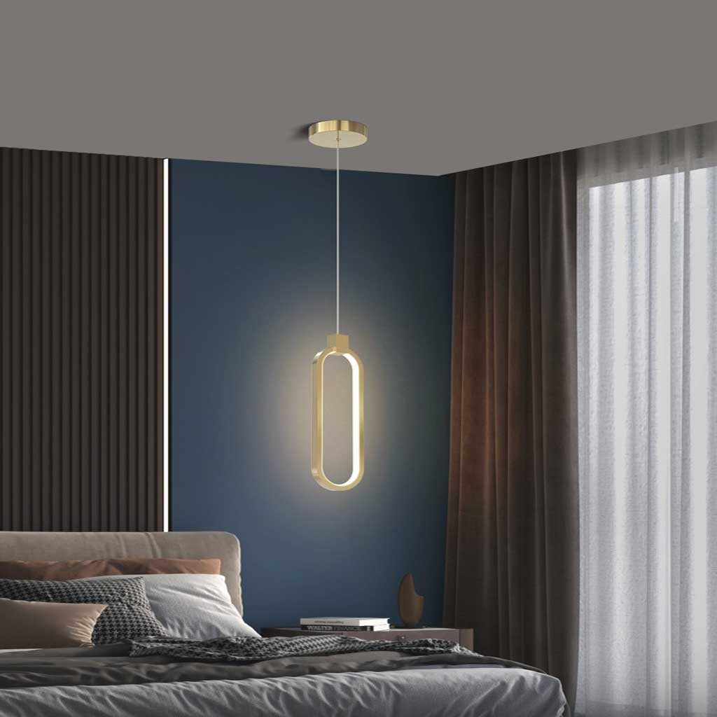Suspension Minimaliste en Laiton Doré LED, Ovale / Anneau