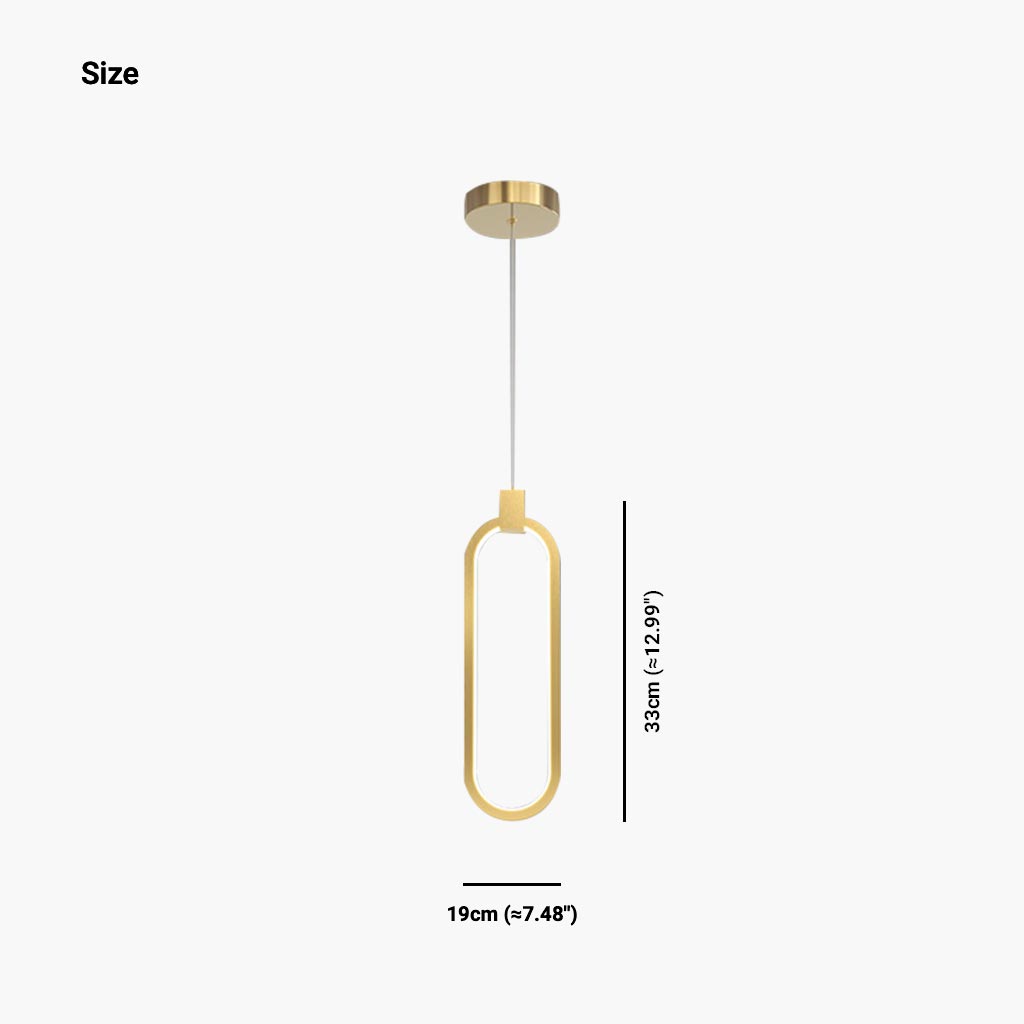 Suspension Minimaliste en Laiton Doré LED, Ovale / Anneau