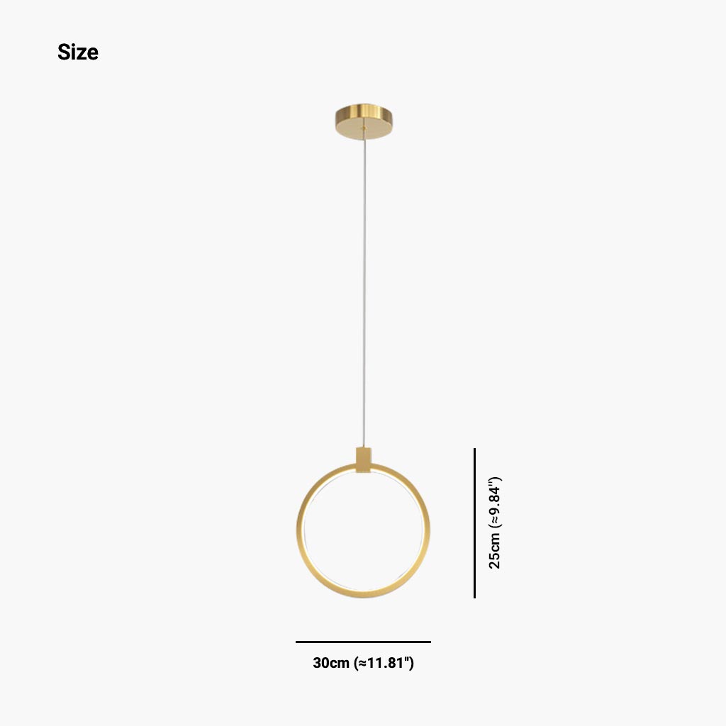 Suspension Minimaliste en Laiton Doré LED, Ovale / Anneau