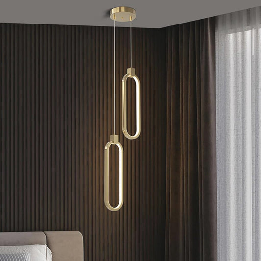 Suspension Minimaliste en Laiton Doré LED, Ovale / Anneau