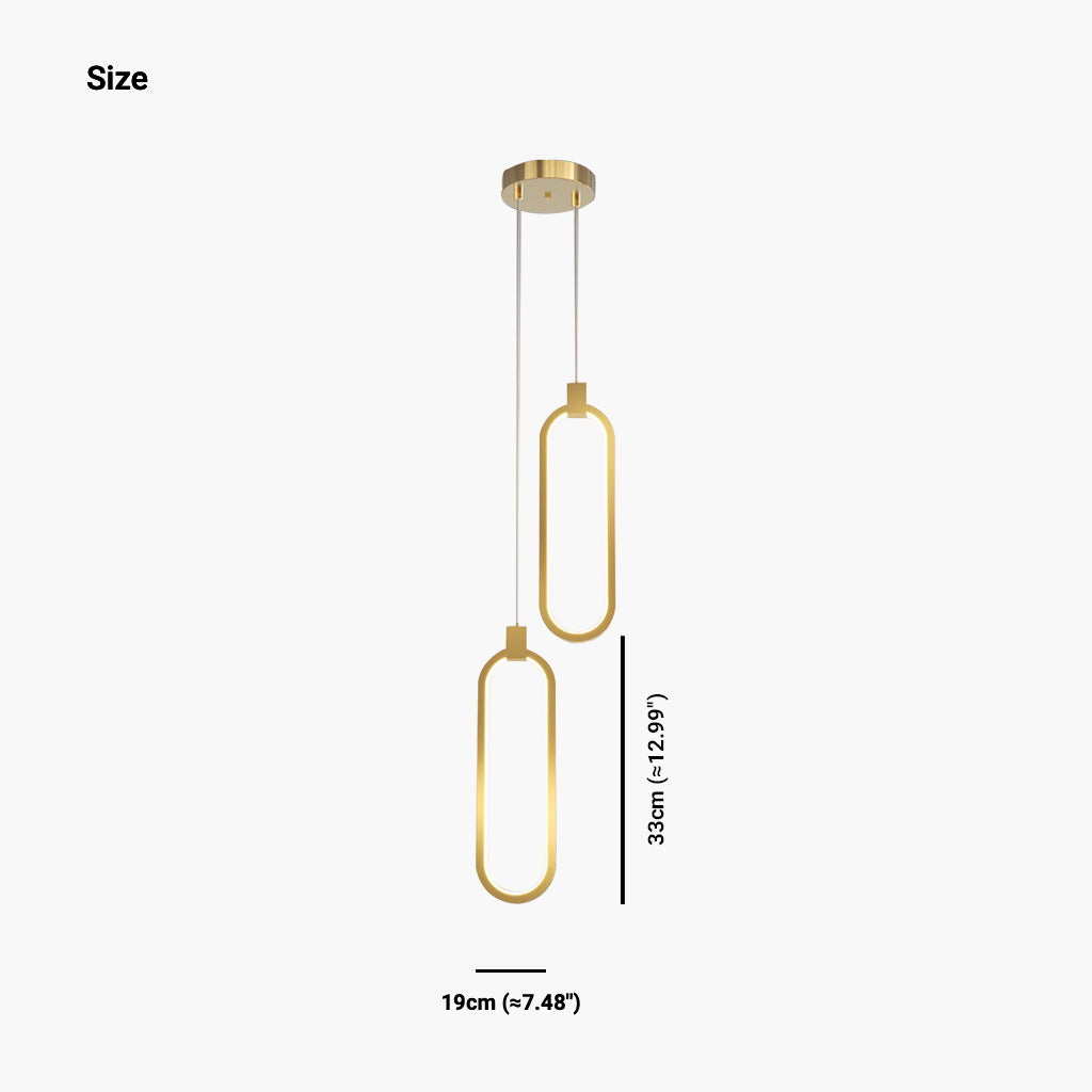 Suspension Minimaliste en Laiton Doré LED, Ovale / Anneau