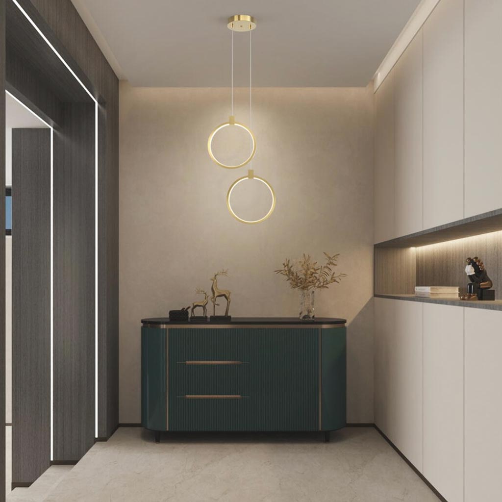 Suspension Minimaliste en Laiton Doré LED, Ovale / Anneau