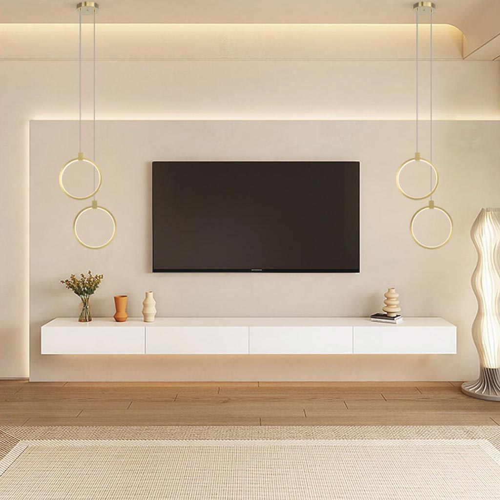 Suspension Minimaliste en Laiton Doré LED, Ovale / Anneau