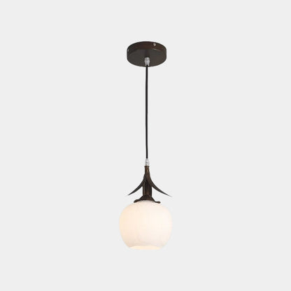 Suspension contemporaine en bronze avec verre blanc en forme de fleur
