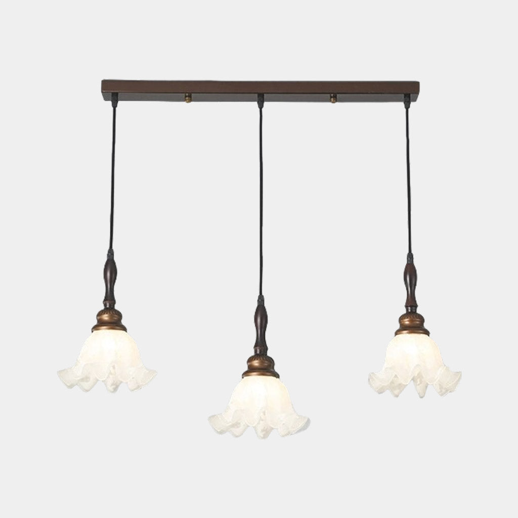 Suspension contemporaine en bronze avec verre blanc en forme de fleur
