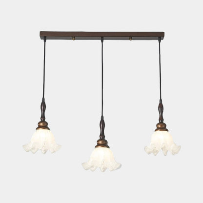 Suspension contemporaine en bronze avec verre blanc en forme de fleur