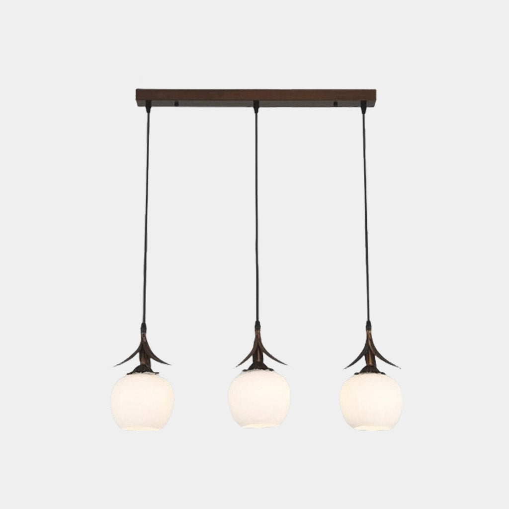 Suspension contemporaine en bronze avec verre blanc en forme de fleur