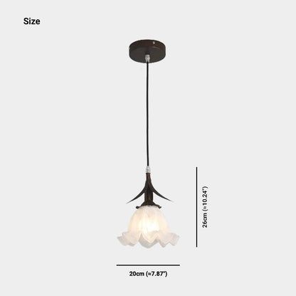 Suspension contemporaine en bronze avec verre blanc en forme de fleur