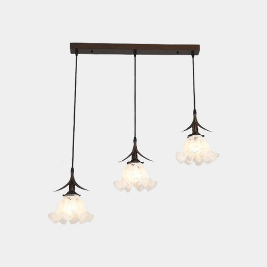 Suspension contemporaine en bronze avec verre blanc en forme de fleur