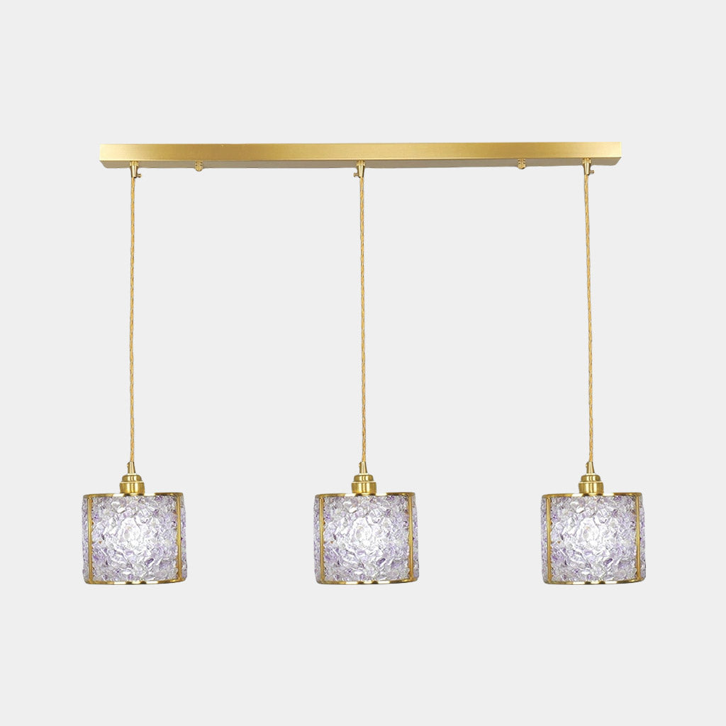 Suspension Luxe Linéaire Cristal 3 Lumières Cylindre, 7 Couleurs