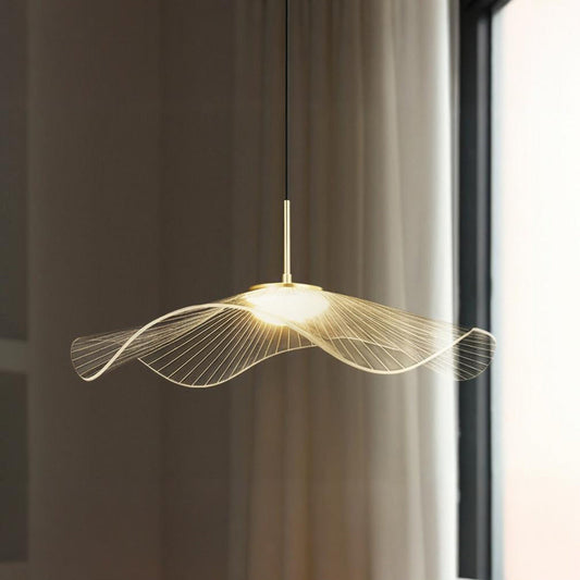 Suspension Élégante Lotus Feuille Chapeau de Paille LED