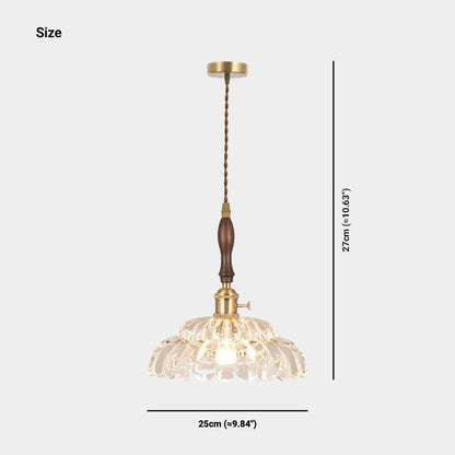 Suspension lumière bras fleur vintage en bois et verre français