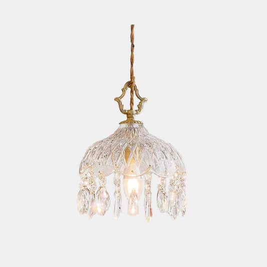 Suspension Française Rétro en Laiton et Verre Cristal