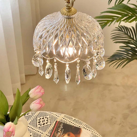 Suspension Française Rétro en Laiton et Verre Cristal
