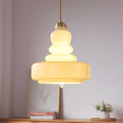 Suspension Rétro Française en Verre Calabash, Vert / Beige