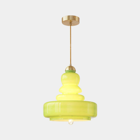 Suspension Rétro Française en Verre Calabash, Vert / Beige