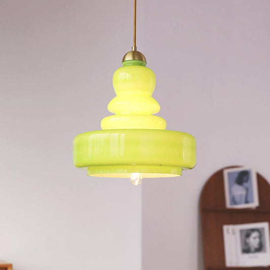 Suspension Rétro Française en Verre Calabash, Vert / Beige