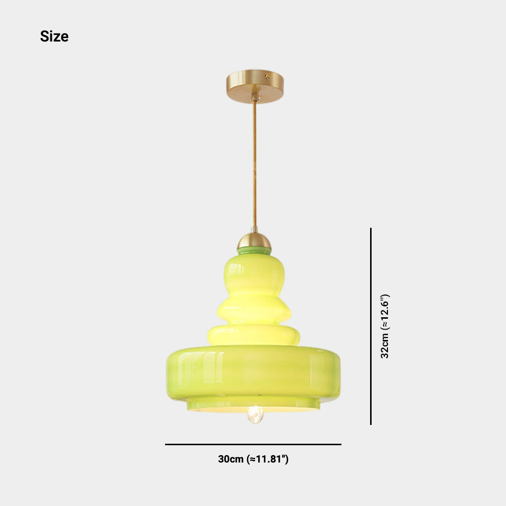 Suspension Rétro Française en Verre Calabash, Vert / Beige
