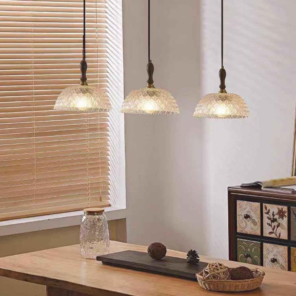 Suspension vintage en noyer avec bol en verre