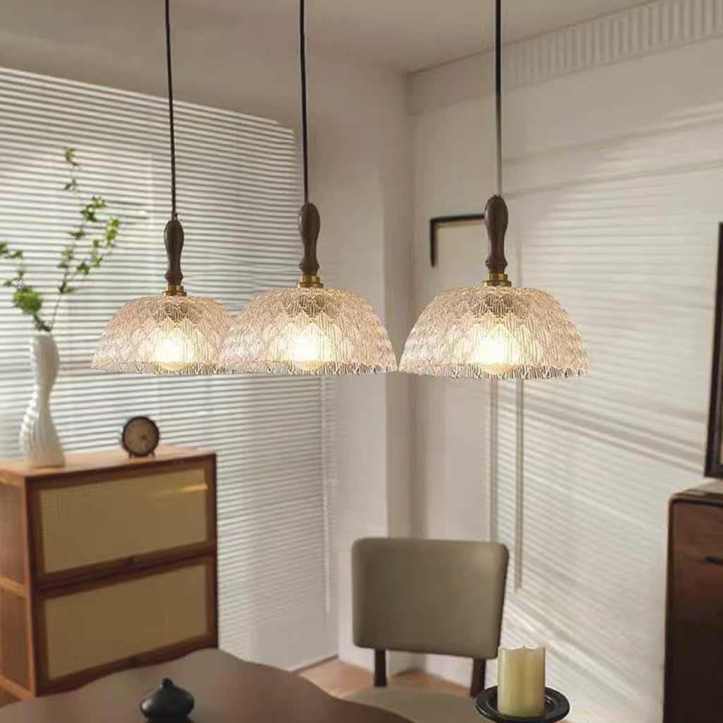 Suspension vintage en noyer avec bol en verre