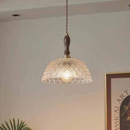 Suspension vintage en noyer avec bol en verre