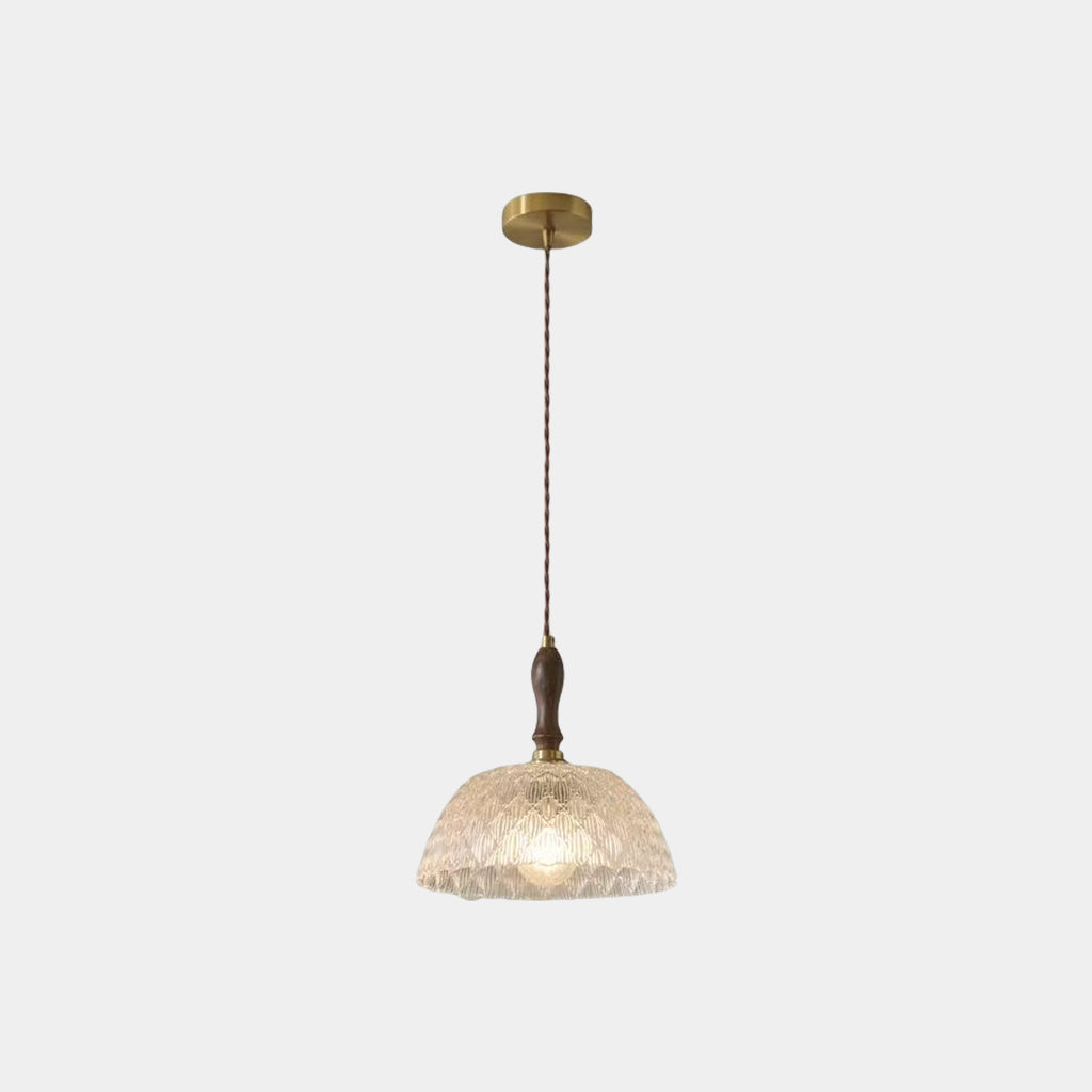 Suspension vintage en noyer avec bol en verre