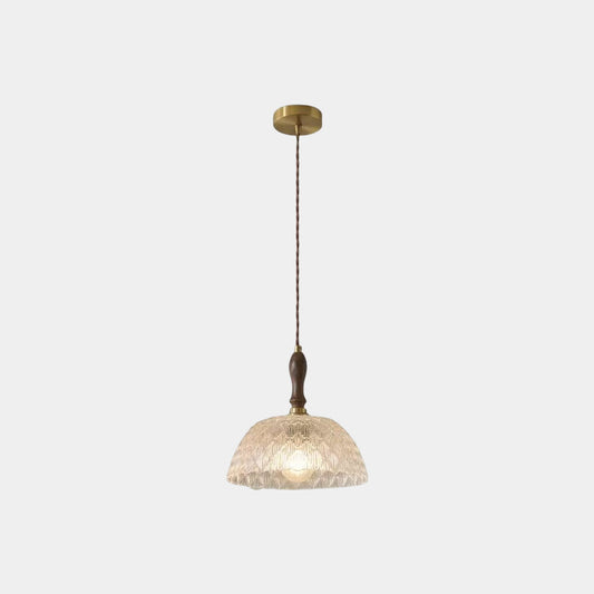 Suspension vintage en noyer avec bol en verre