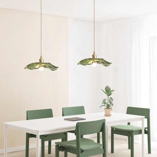 Suspension lumière / plafond en verre de fleur lotus feuille, verte