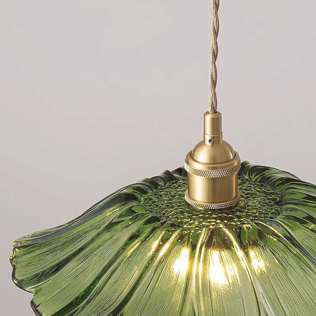 Suspension lumière / plafond en verre de fleur lotus feuille, verte