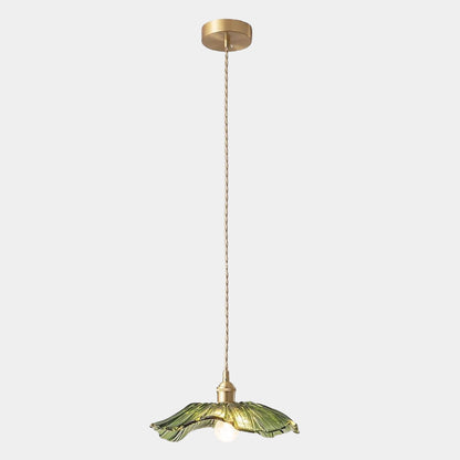 Suspension lumière / plafond en verre de fleur lotus feuille, verte