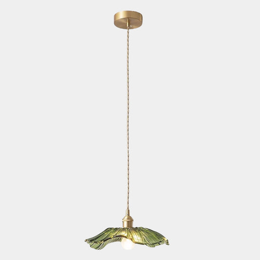 Suspension lumière / plafond en verre de fleur lotus feuille, verte