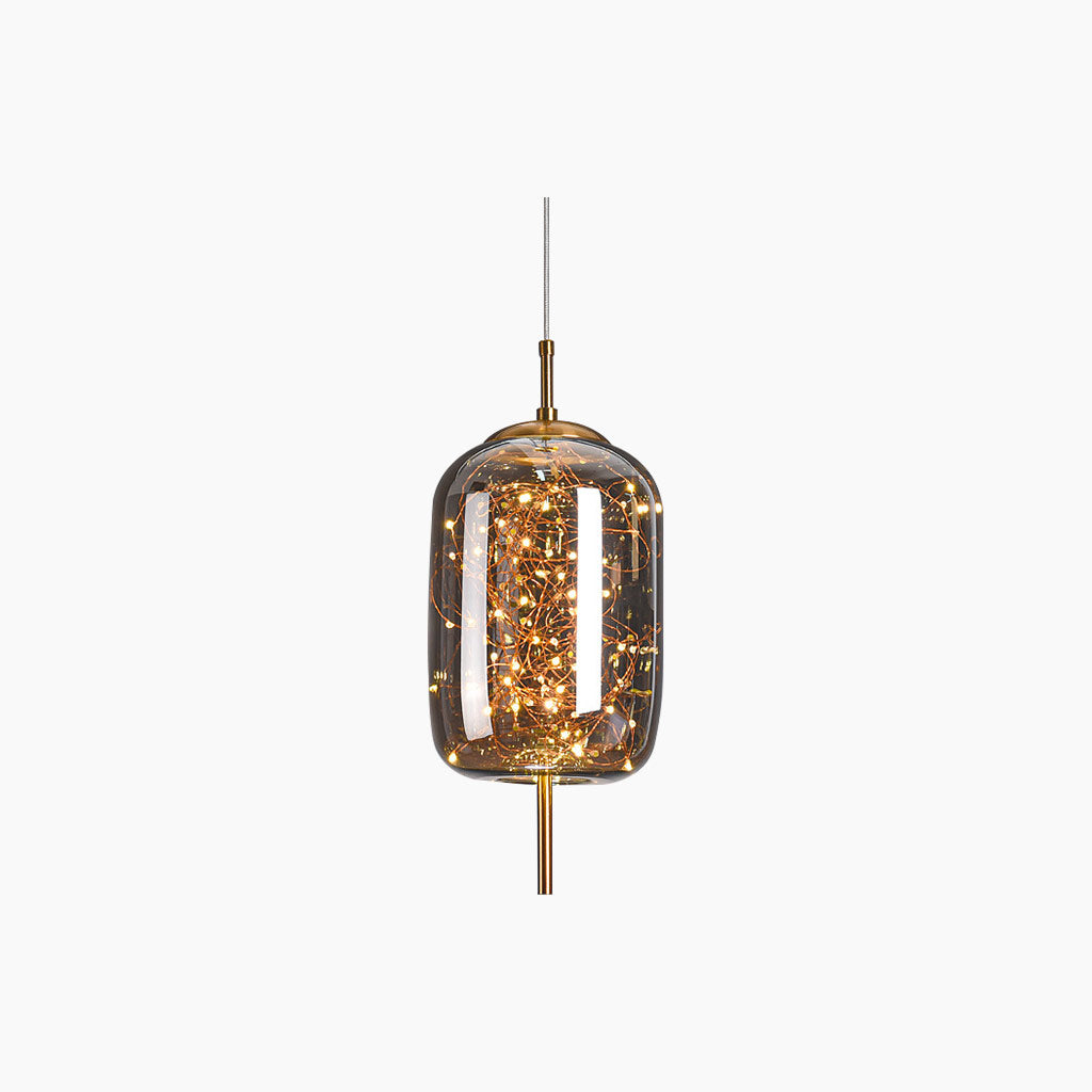 Suspension en verre scandinave, gris étoilé / ambre
