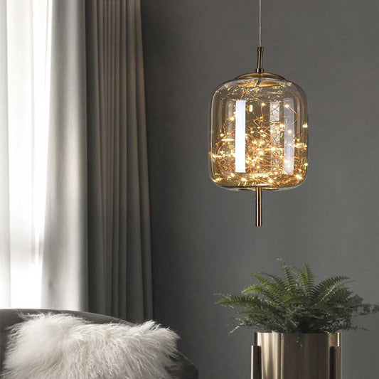 Suspension en verre scandinave, gris étoilé / ambre
