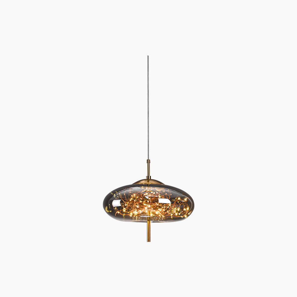 Suspension en verre scandinave, gris étoilé / ambre