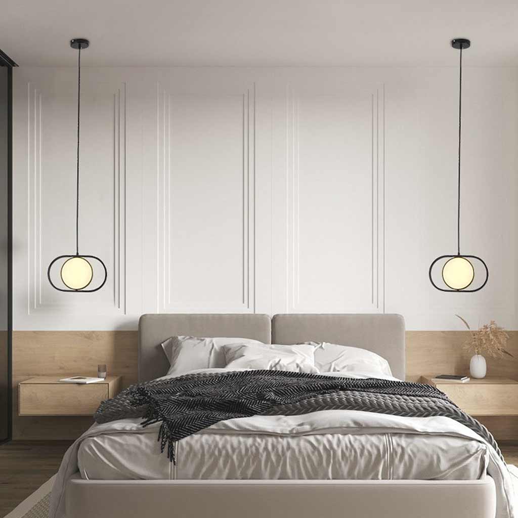Suspension Décorative Ovale Métal LED, Noir