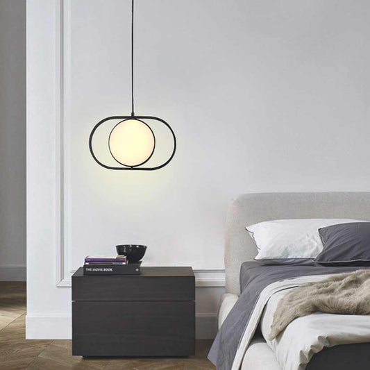 Suspension Décorative Ovale Métal LED, Noir
