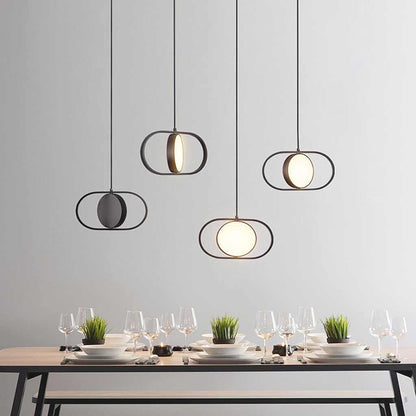 Suspension Décorative Ovale Métal LED, Noir