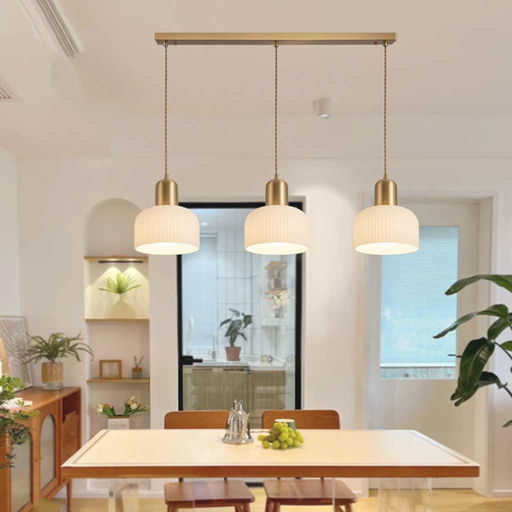 Suspension japandi crème en verre strié, blanc