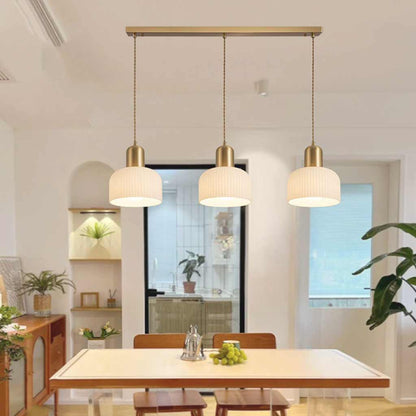 Suspension japandi crème en verre strié, blanc