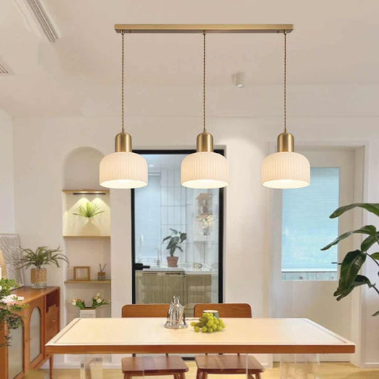 Suspension japandi crème en verre strié, blanc