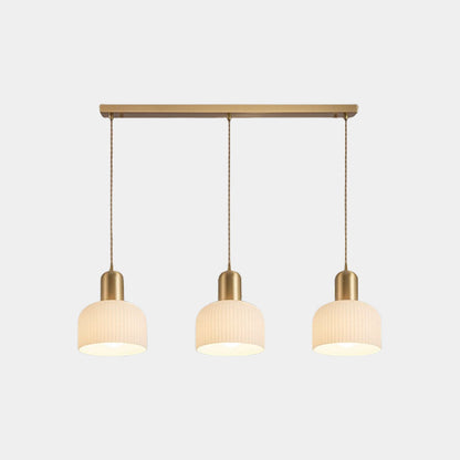 Suspension japandi crème en verre strié, blanc