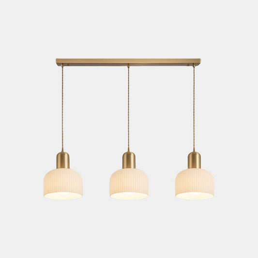 Suspension japandi crème en verre strié, blanc