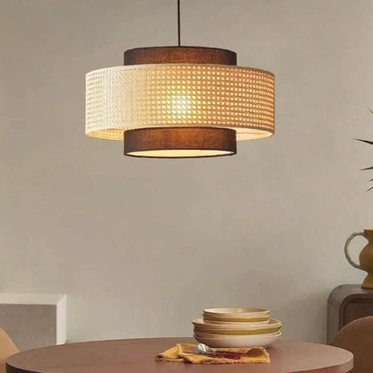 Suspension Japonaise Rétro Ronde en Rotin Tissu