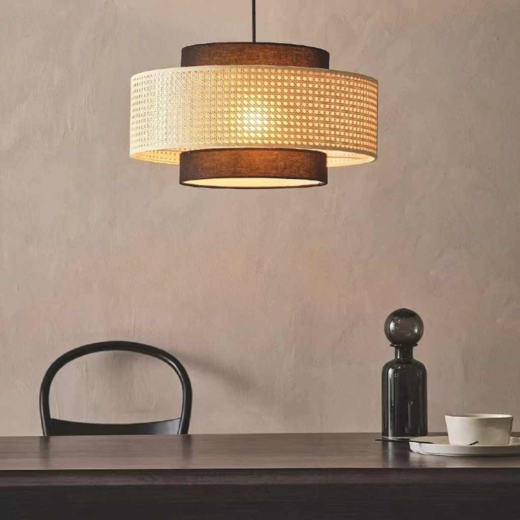 Suspension Japonaise Rétro Ronde en Rotin Tissu
