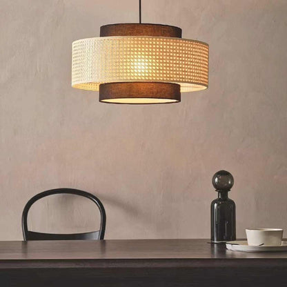Suspension Japonaise Rétro Ronde en Rotin Tissu